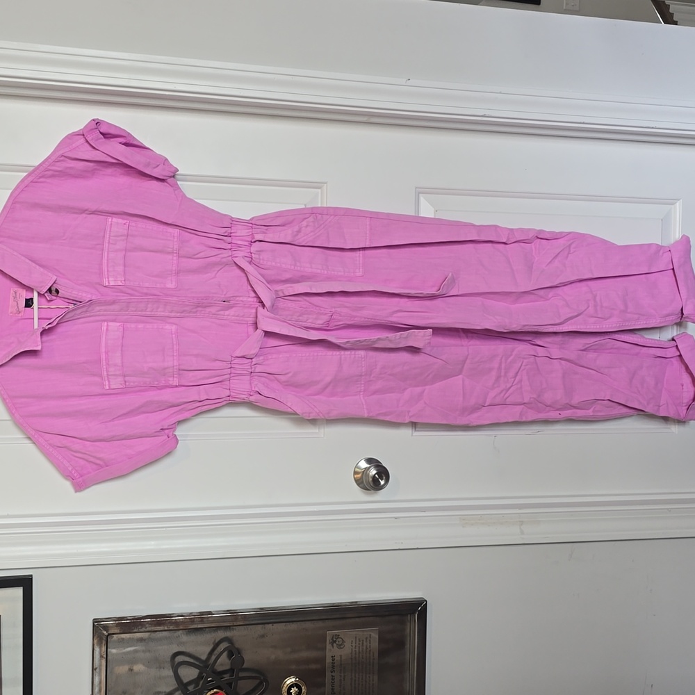 Pink Jumpsuit with Attached Belt